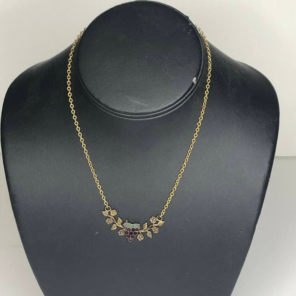 Vintage Necklace Gold Purple Grape Dainty